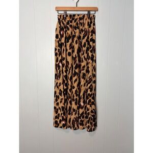 BLUETIME Women Leopard Print Maxi Skirt Elastic‎ Waist Animal Print Tan Brown S